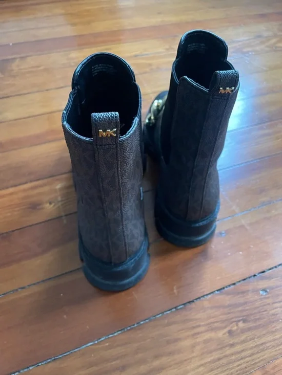 Michael Kors Leather Chelsea Boots with Gold Chain Accent - Picture 2 of 4